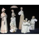 A group of six Spanish porcelain figurines and figure groups to include; Nao, Lladro and others. (6)