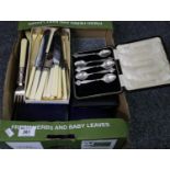 Box containing assorted cased and loose plated cutlery. (B.P. 21% + VAT)