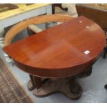 Pair of Victorian mahogany demilune washstands or dressing tables on scrolled cabriole front legs,