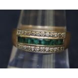 9ct gold emerald and diamond ring. Ring size Q. Weight 3.6 grams approx. (B.P. 21% + VAT)