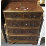 Reproduction yew wood straight front bedroom chest of two short and three long drawers on bracket