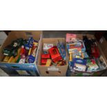 Three boxes of assorted play worn and boxed model diecast vehicles to include; 'Only Fools and