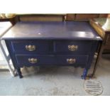 Edwardian painted straight front low chest of two short and one long drawer on turned supports. (B.
