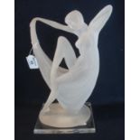 Modern resin Art Nouveau style figurine of a lady on a rectangular perspex base. 34cm high