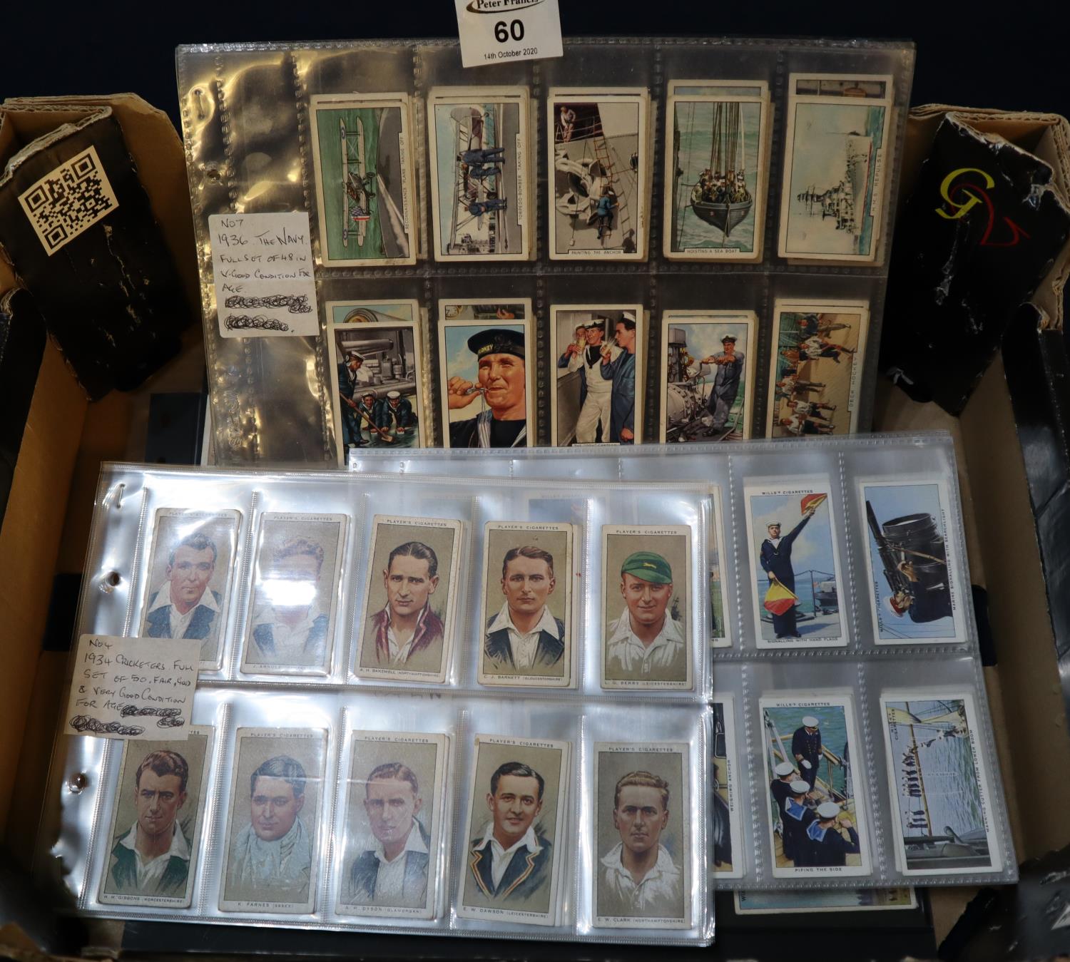 Cigarette cards collection with full sets, including Players 'Cricketers' 1930 & 1934, 'Cries of