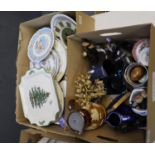 Two boxes of assorted china and other items to include; Doulton stoneware water jug, Royal