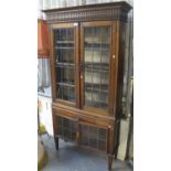 Early 20th Century oak lead glazed two door display cabinet or bookcase. (B.P. 21% + VAT)