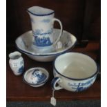 Empire ware Staffordshire 'East Anglia' blue and white transfer printed china jug and basin set.