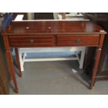 Edwardian style mahogany two drawer side or console table on tapering legs (modern). (B.P. 21% +
