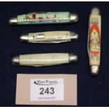 Four vintage pocket knives, one with Coronation commemorative decoration. (4) (B.P. 21% + VAT)