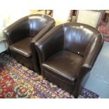 Pair of brown leather tub armchairs. (2) (B.P. 21% + VAT)