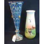 Copeland spode's florentine blue and white vase of tapering form with foliate decoration and