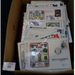 Box of various stamps, Benham small silk covers in album, Kings and Queens album of covers and