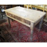 Victorian pine two drawer kitchen table on baluster turned supports. (B.P. 21% + VAT)