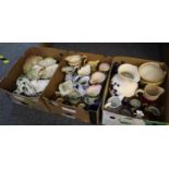 Three boxes of assorted china to include; 19th Century and other dresser jugs, Royal Worcester