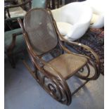Early 20th Century bentwood and cane rocking armchair. (B.P. 21% + VAT)