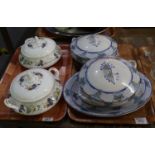 Pair of Royal Doulton bone china Ravenna two-handled lidded tureens and covers, together with a pair