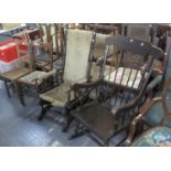 Collection of eight chairs to include; American spring rocker, reproduction spindle rocking