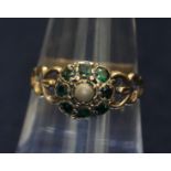 Victorian 9ct gold and emerald and seed pearl ring. Ring size O. Weight 1.4 approx. (B.P. 21% + VAT)