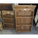 Two similar pine wall mounted shelving units, one with shaped sides. (2) (B.P. 21% + VAT)