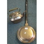 19th Century copper warming pan and a 19th Century copper kettle. (2) (B.P. 21% + VAT)