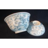 Chinese porcelain everted bowl, continuously decorated externally in under glazed blue with