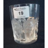 Lalique glass tumbler with moulded panelled decoration, etched marks to the base 'Lalique,