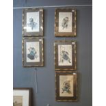 A group of Japanese Samurai portrait prints with text, mounted within glazed gilded bamboo finish