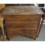 Small stained straight front chest of three drawers on bracket feet. 76 x 42 x 78 cm approx. (B.P.
