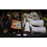 Box containing Royal Worcester tusk shaped moulded leaf design jugs and similar items, together with