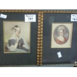 Two portrait miniatures of Victorian ladies, coloured prints in matching frames. (2) (B.P. 21% +