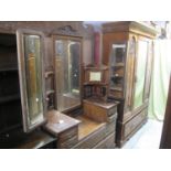 Edwardian mahogany bedroom suite comprising; large mirrored wardrobe and a triple folding mirror