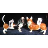 Coalport bone china study of a Corgi dog, together with another Coalport study of a Bloodhound. (