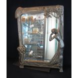 Art Nouveau style ladies dressing table easel mirror, decorated with figure of a lady amongst