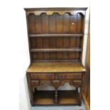 Titchmarsh & Goodwin oak two stage rack back pot board dresser. 92 x 38 x 164cm approx. (B.P.