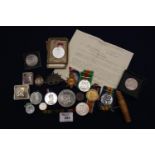 Small box of assorted GB crowns, First World War medal trio comprising War medal, 14-19 Victory