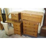 Collection of pine bedroom furniture to include; a small straight front chest of four drawers,