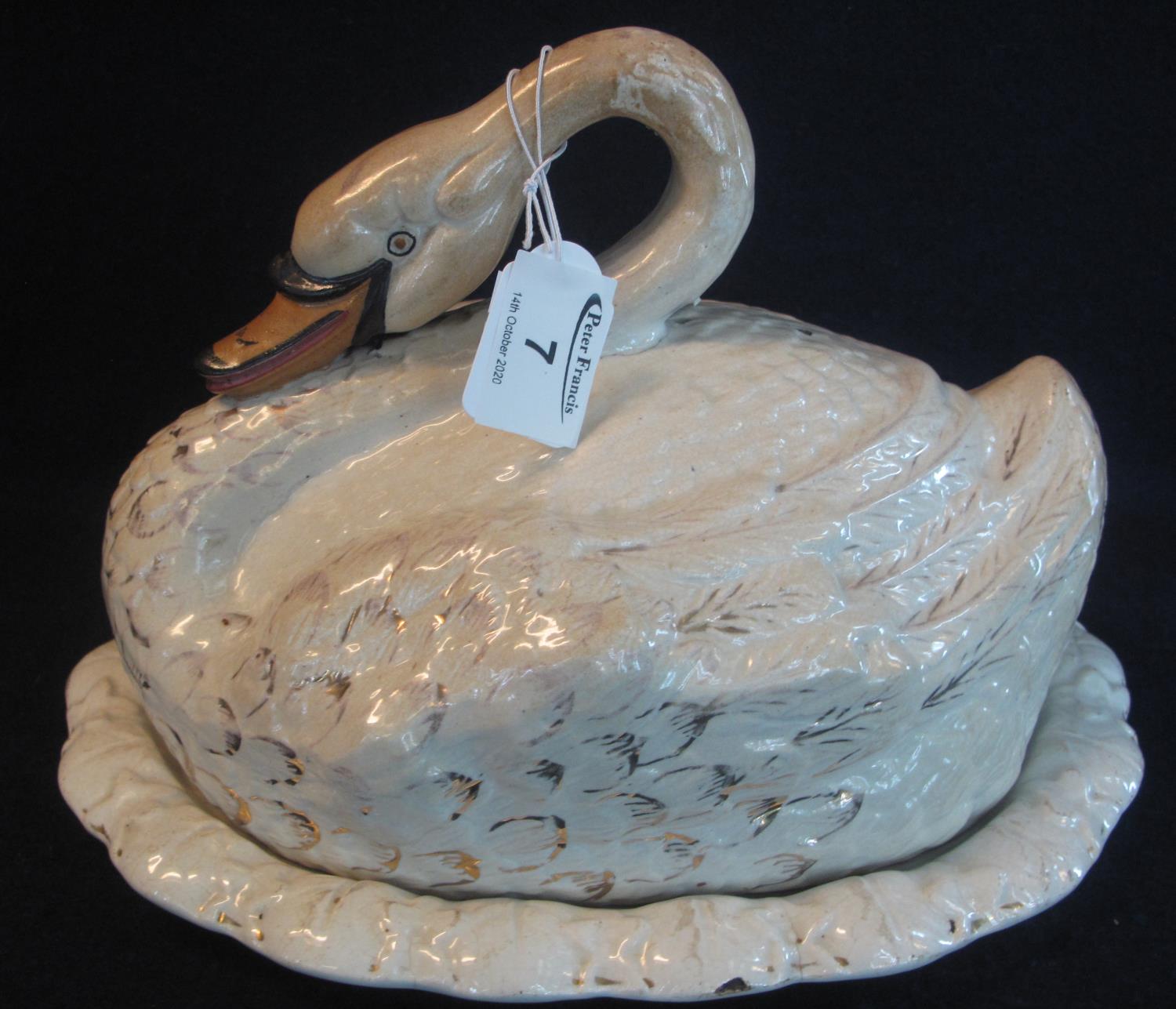 19th Century Staffordshire pottery egg crock in the form of a swan. (B.P. 21% + VAT)