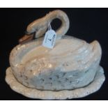 19th Century Staffordshire pottery egg crock in the form of a swan. (B.P. 21% + VAT)