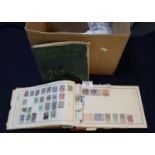 Box with All World collection of stamps in old Improved Postage stamp album dated 1899, Treasure