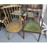 Late 19th/early 20th Century beech spindle back armchair with circular moulded elm seat. Together