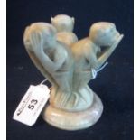 Chinese carved hardstone paperweight/figure group in the form of three monkeys 'Hear no evil, see no