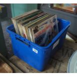 Plastic box containing assorted vinyl LPs to include; classical, 'Best of the Seekers' etc. (B.P.