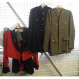 British army three piece dress uniform with Royal Engineers buttons, bag of other military buttons