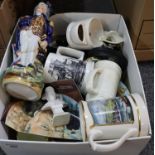 Box of assorted items to include; Staffordshire style Nelson figurine (modern), Parian ware bust