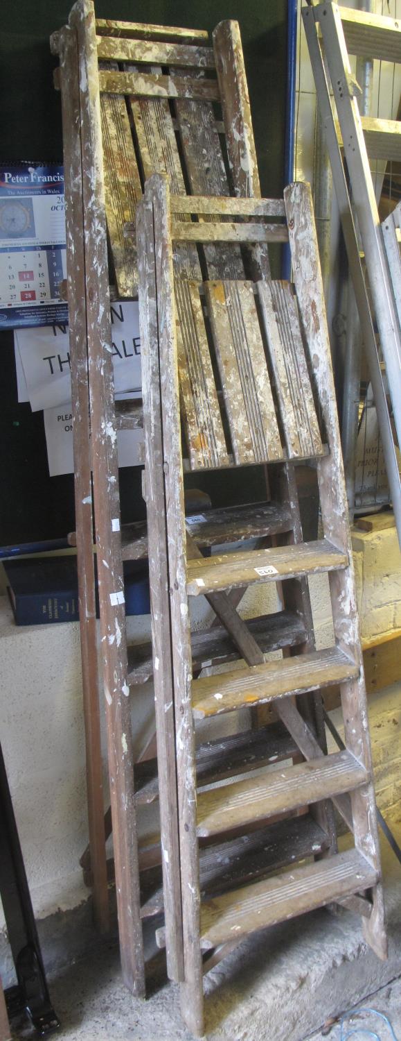 Two vintage wooden ladders. (2) (B.P. 21% + VAT)