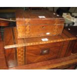 Small Tunbridge banded ladies work box. Together with a large Tunbridge banded box, originally a