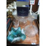 Modern art glass centre bowl, together with a ship's type glass decanter, pedestal cake stand and