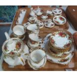 Two trays of Royal Albert bone china 'Old Country Roses' design teaware and other items to