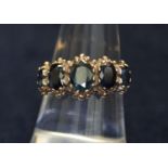 9ct gold blue five stone ring. Approximate weight 4g. (B.P. 21% + VAT)